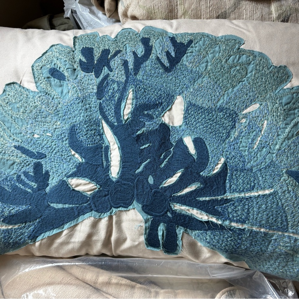 Pottery Barn Fabric pillow with coral motif